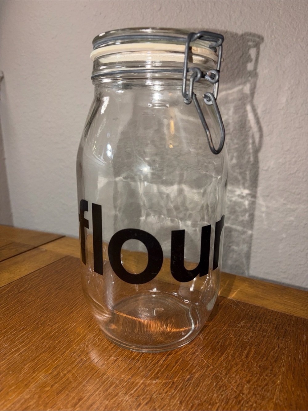 Vintage Triomphe France Medium Glass Jar/Canister "Flour" Wire Lock 2L